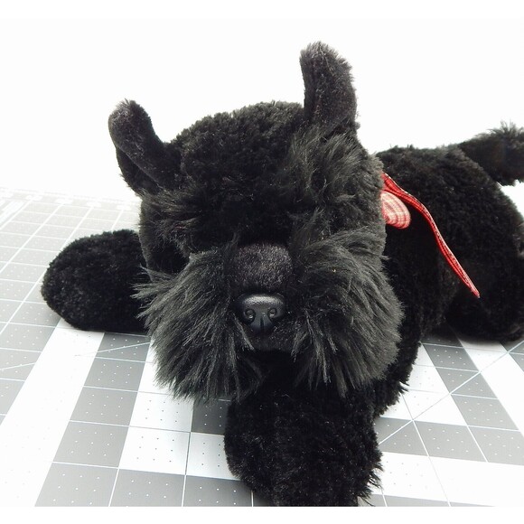 Aurora Scottish Terrier Puppy Dog 12" Black Stuffed Plush With Red Plaid Bow - Picture 2 of 11